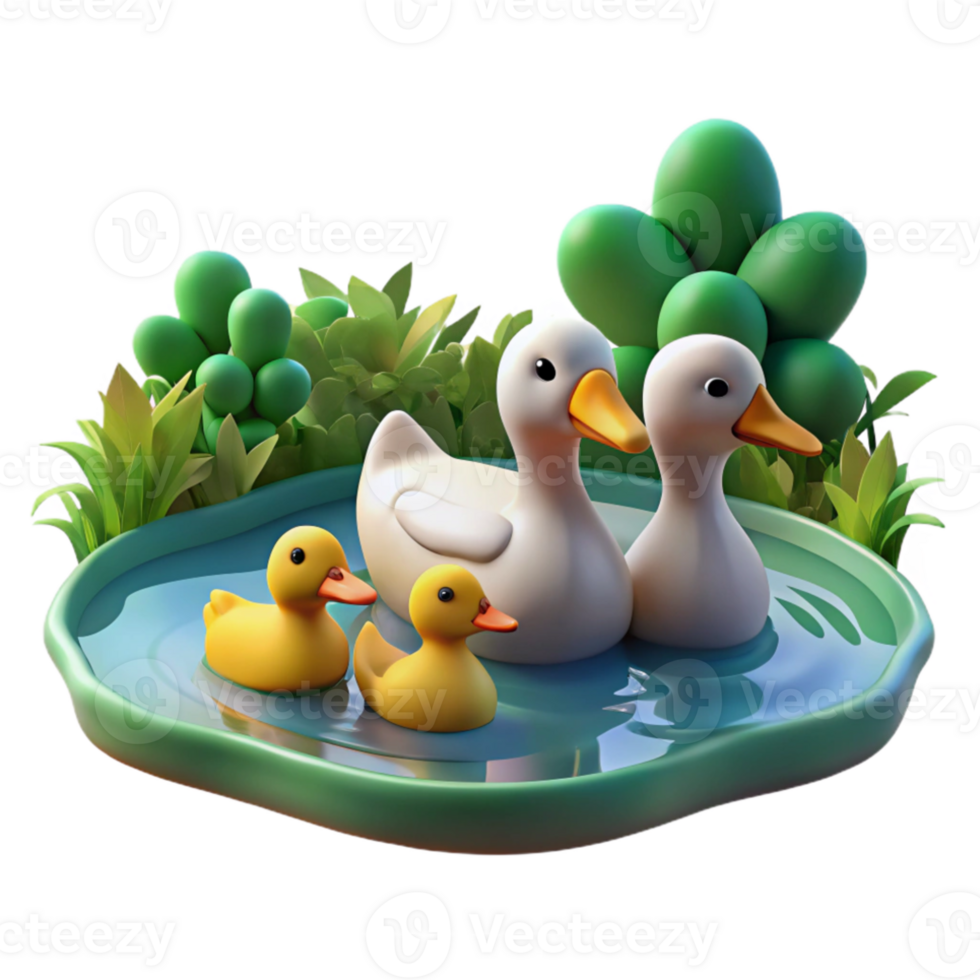 stunning traditional A family of ducks swimming in a pond, park setting, soft afternoon light, impressionistic style high quality png