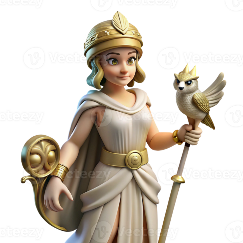 beautiful modern A wise Athena with an owl perched on her shoulder, strategizing a battle, classical style, thoughtful lighting detailed png