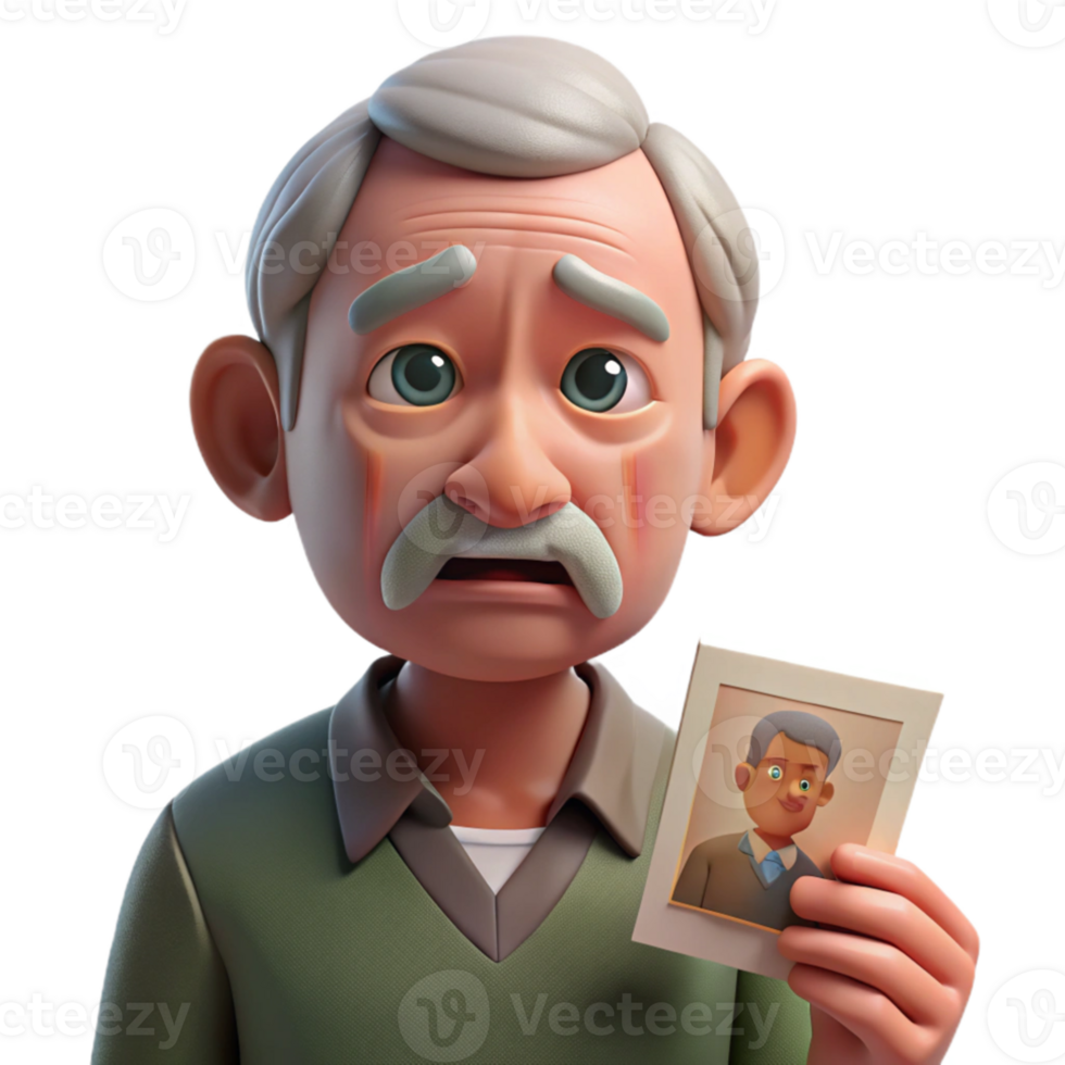 elegant rustic Portrait of an elderly man with deep wrinkles and a weathered face, a single tear rolling down his cheek, holding a faded photograph. Soft, diffused natural light 4K png