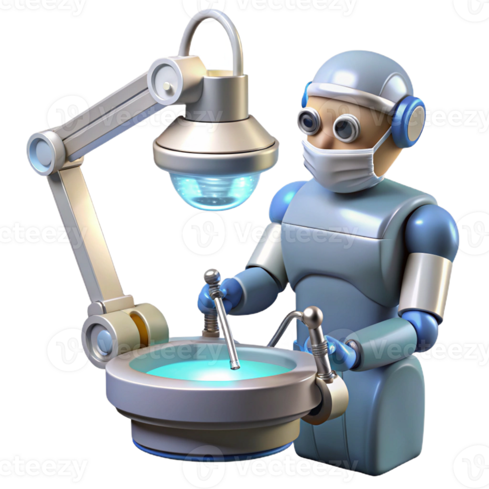 wonderful artistic A robot surgeon performing a delicate operation, lit by surgical lights in a medical illustration style 4K png