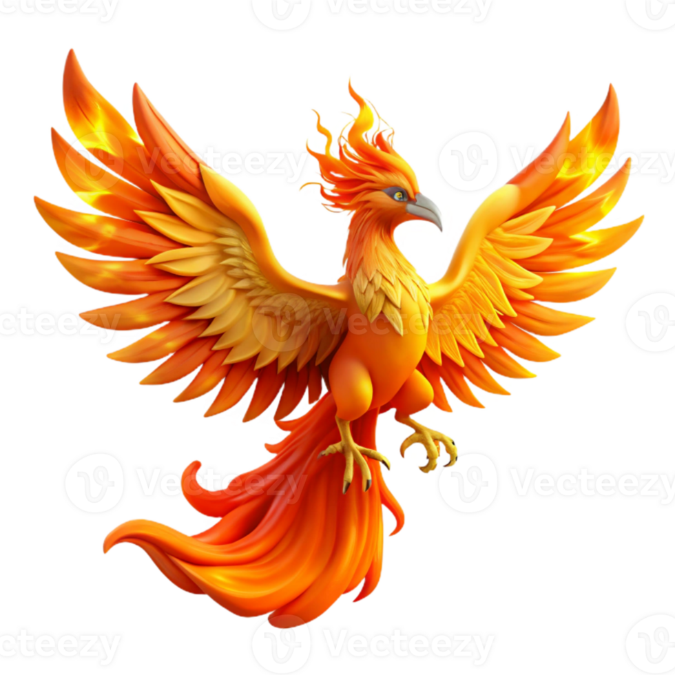 dramatic contemporary A majestic phoenix with fiery wings, rising from the ashes. Dramatic lighting, mythological style high resolution png