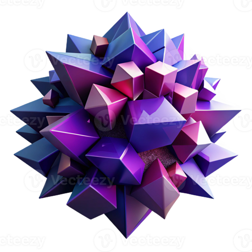 beautiful creative A chaotic explosion of geometric shapes, primarily triangles and squares, in shades of deep purple and crimson, backlit by a cool, blue light. Style Cubist premium png