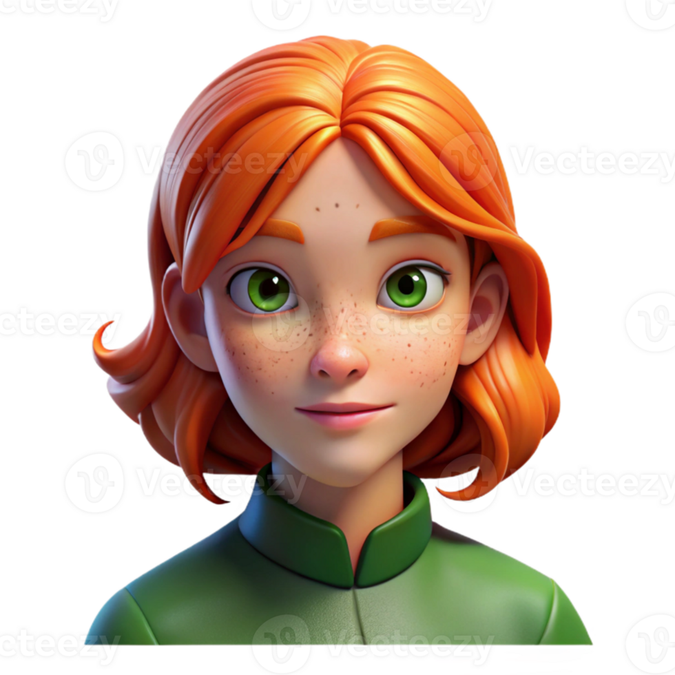 beautiful contemporary Portrait of a young woman with fiery red hair, freckles, and piercing green eyes, lit by a soft Rembrandt light, painted in the style of pre-raphaelite brotherhood premium png