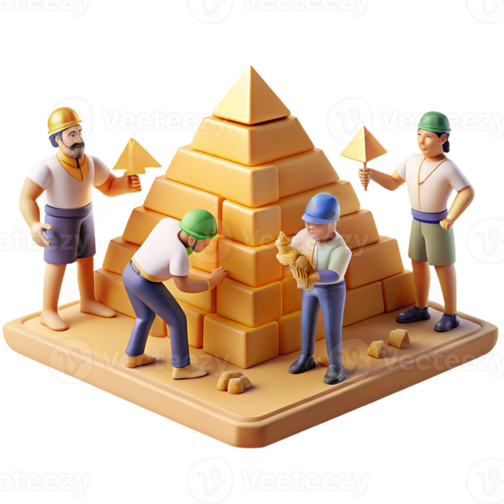 magnificent minimalist A group of ancient Egyptians building a pyramid, bright, desert sunlight, historical painting style 4K png