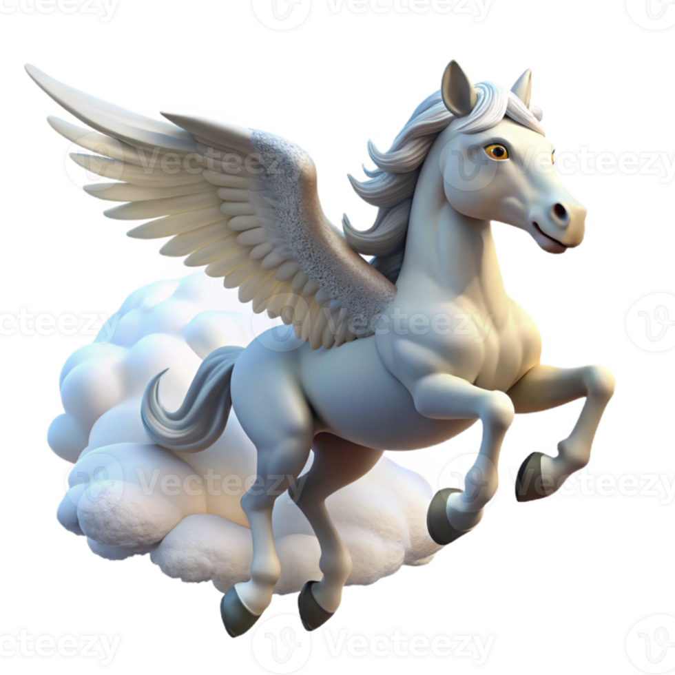 elegant abstract A winged Pegasus soaring through the clouds, sunlight glinting off its white coat. Dynamic pose, realistic rendering genuine png