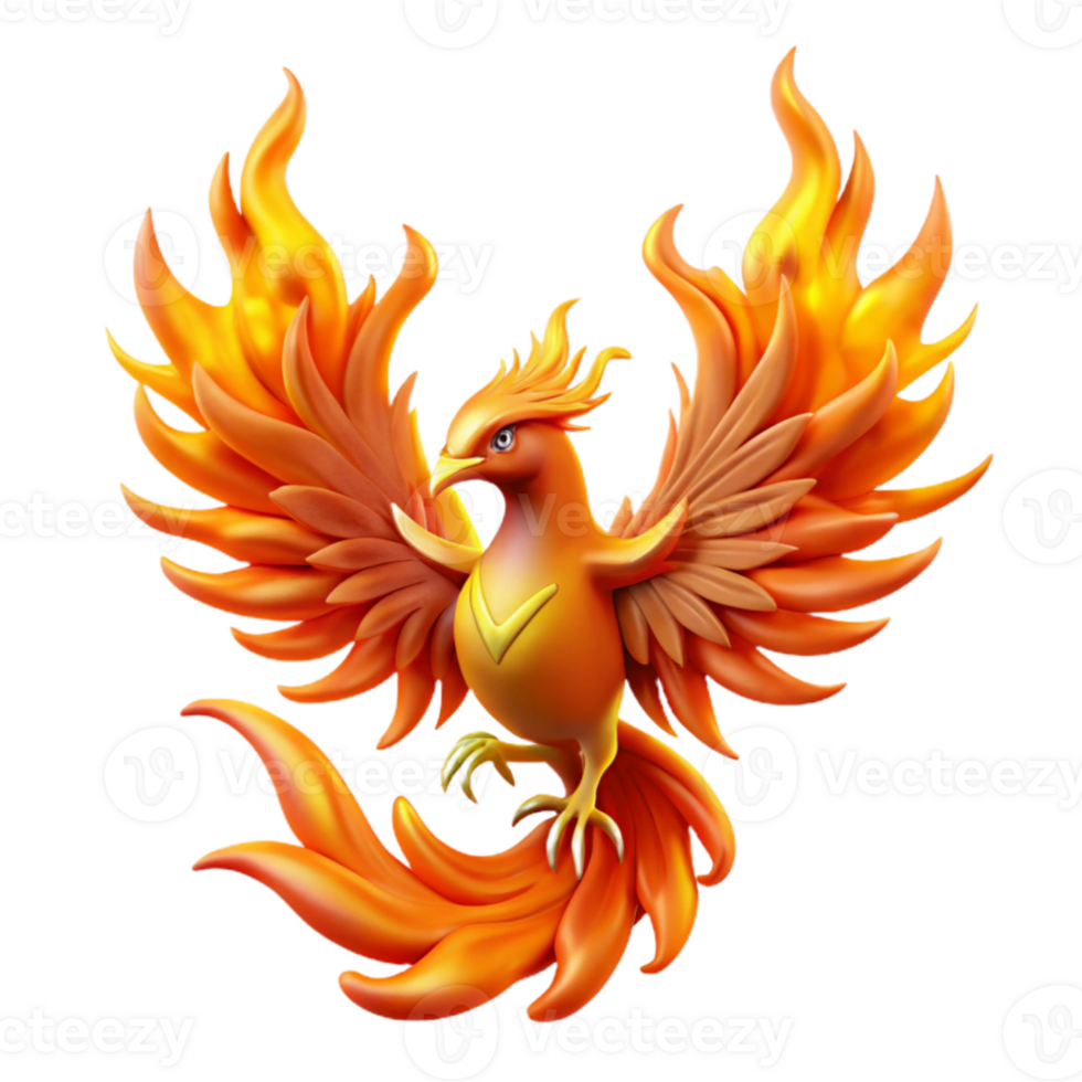 vibrant classic A majestic phoenix rising from its ashes, engulfed in flames, in a vibrant, Art Nouveau style detailed png