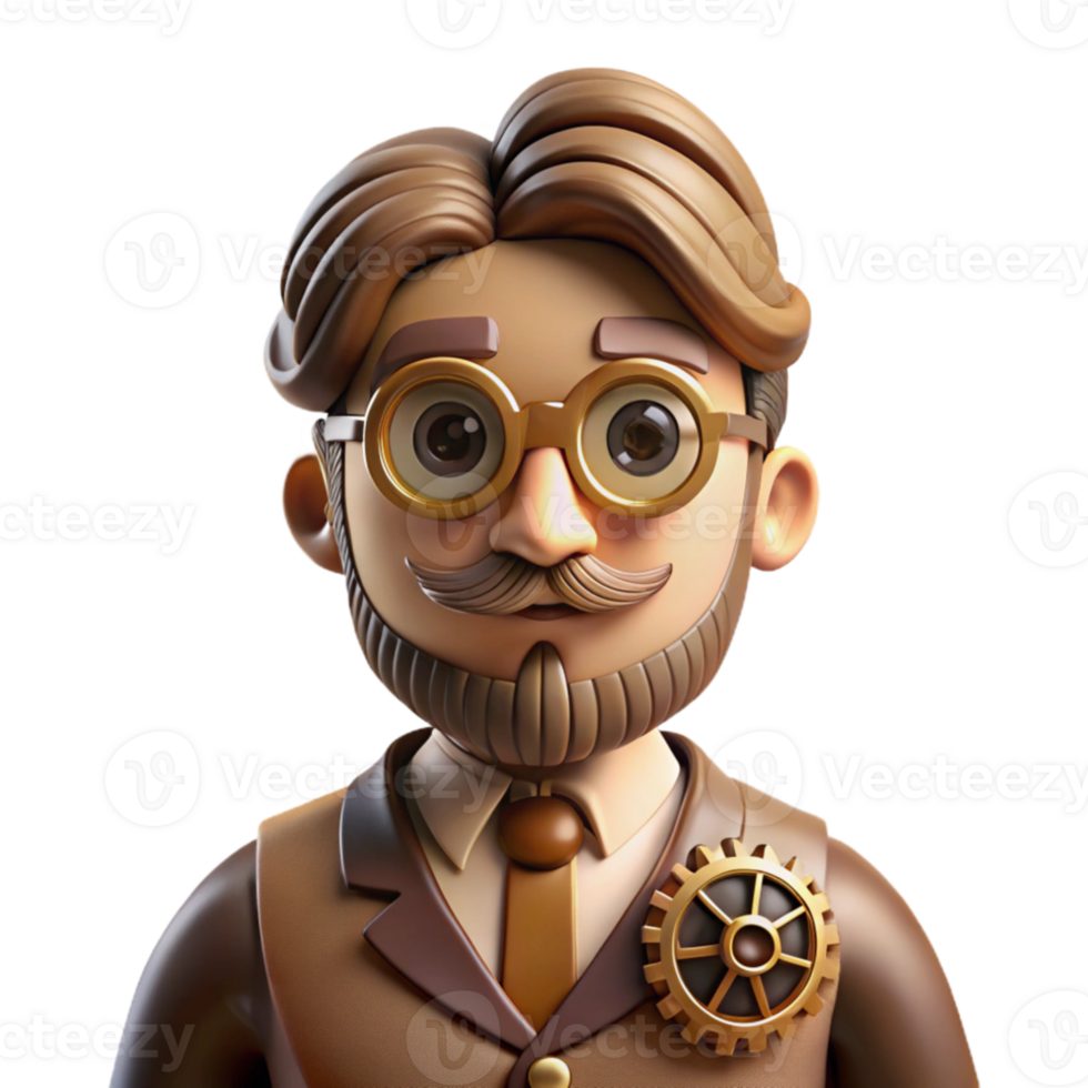 beautiful artistic Portrait of a steampunk inventor with goggles, gears, and intricate clockwork mechanisms embedded in their skin. Warm, sepia-toned lighting original png