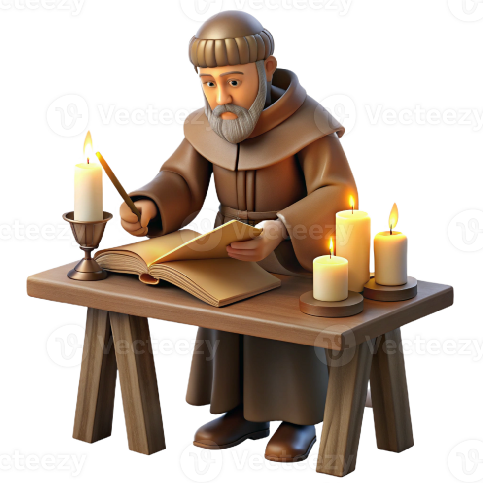 vibrant abstract A medieval monk illuminating a manuscript in a scriptorium, warm candlelight, detailed miniature painting style 4K png