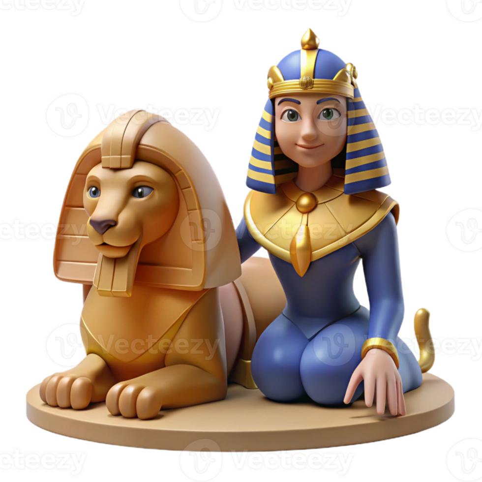 vibrant rustic A wise Sphinx with the body of a lion and the head of a woman, posing a riddle in the desert, lit by the harsh midday sun, in a symbolic, ancient Egyptian style original png
