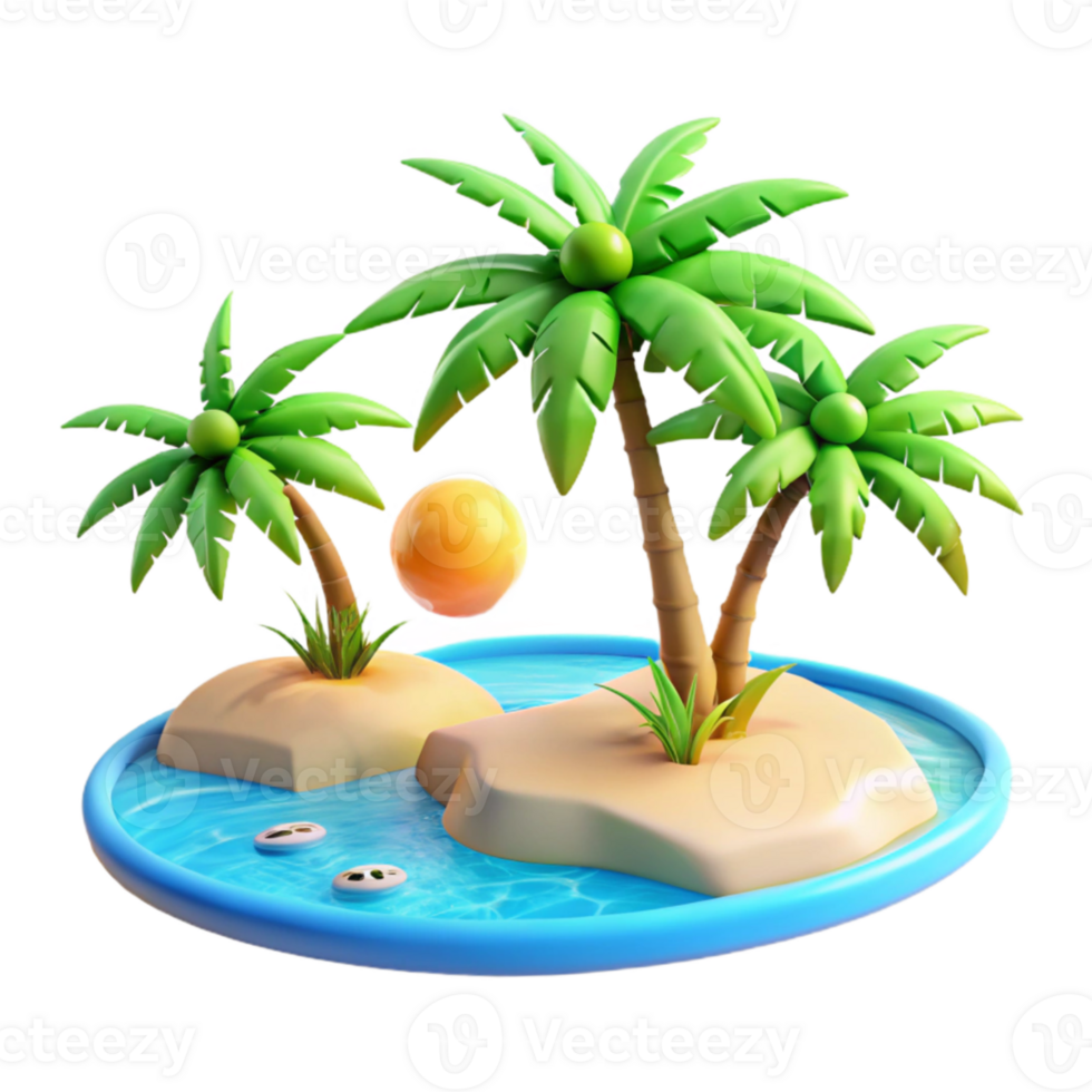 stunning modern A tropical beach with palm trees and turquoise water, bright sunlight, idyllic and relaxing style original png