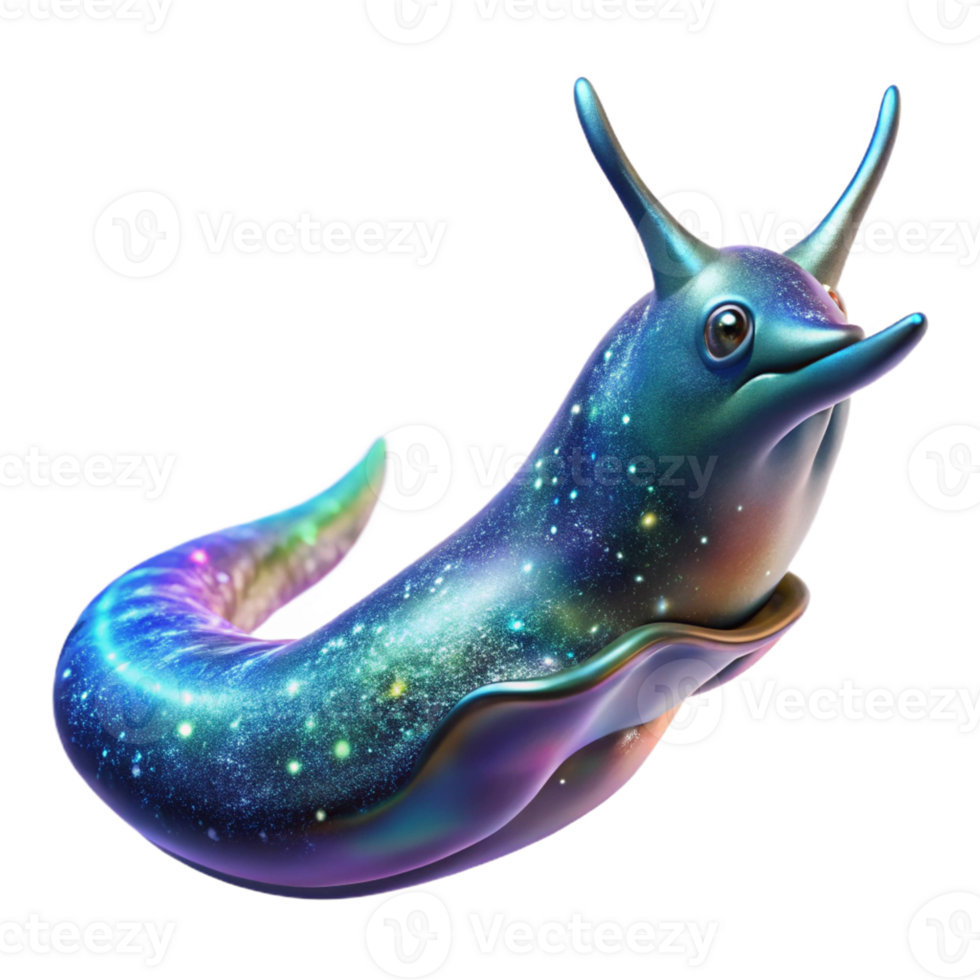 wonderful modern A colossal bioluminescent space slug drifts through a nebula, iridescent scales shimmering, ethereal and dreamlike, art nouveau style original png