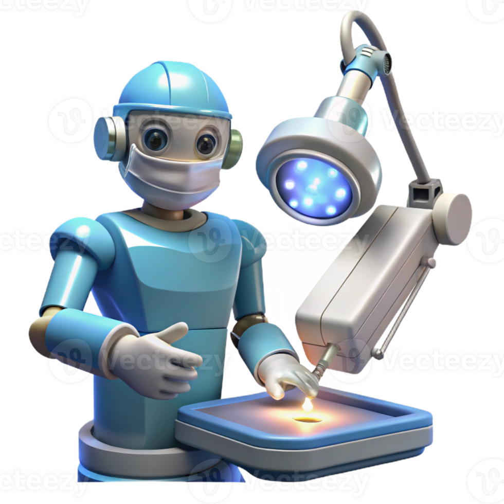 beautiful rustic A robot surgeon performing a delicate operation, lit by surgical lights in a medical illustration style genuine png