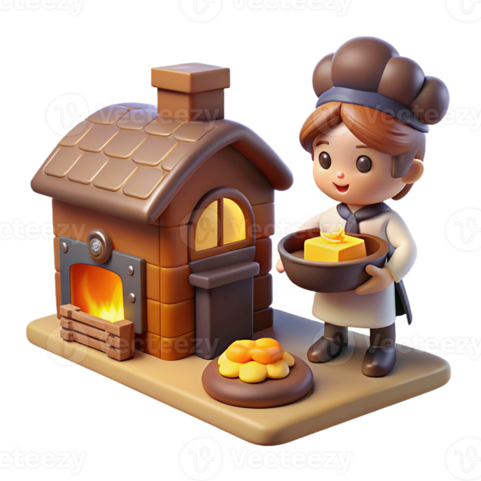 wonderful artistic A mischievous brownie baking bread in a cozy cottage kitchen, lit by the warm glow of the fire, in a charming fairytale style high resolution png