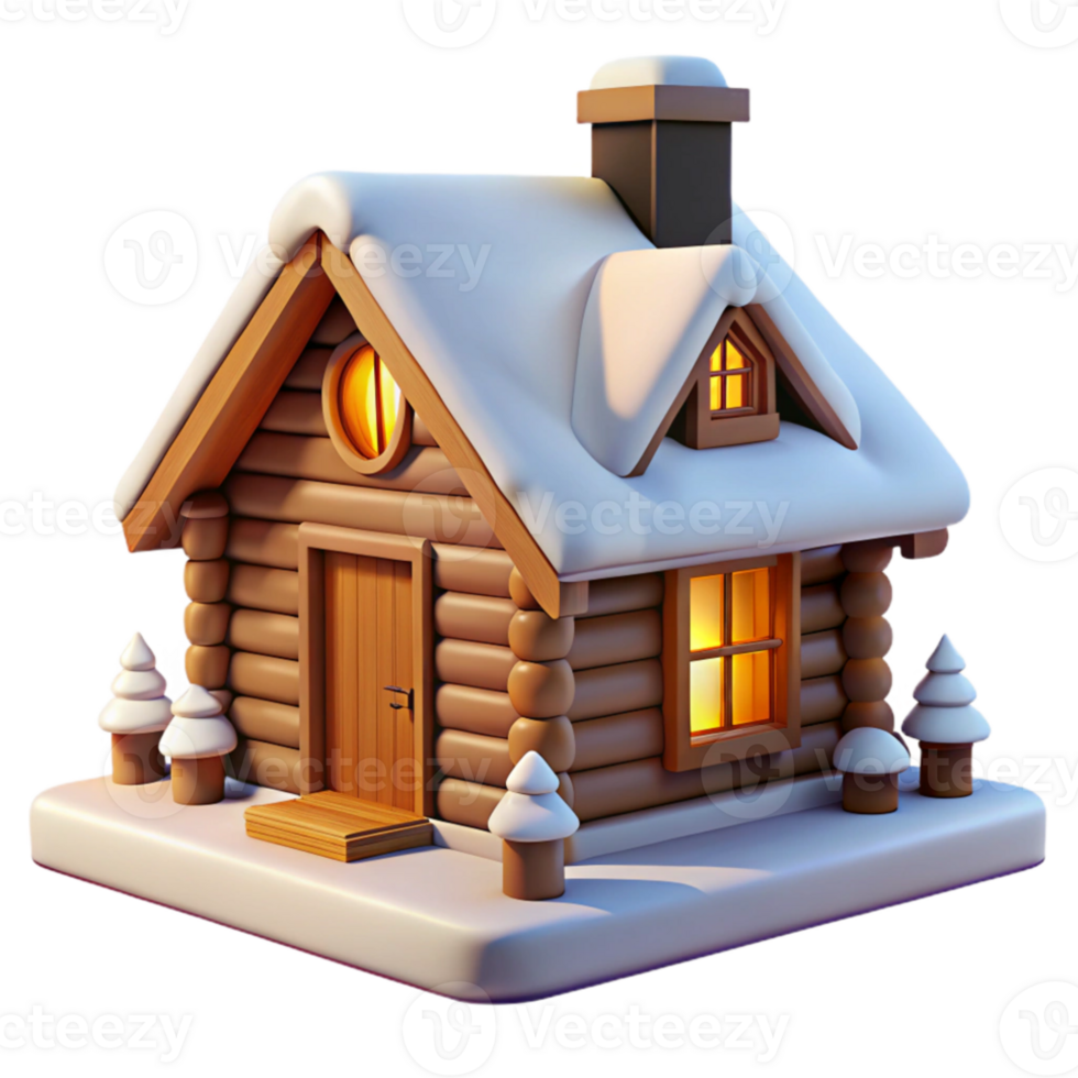 beautiful creative Log cabin, rustic design, snow-covered landscape, warm interior lighting, cozy atmosphere original png
