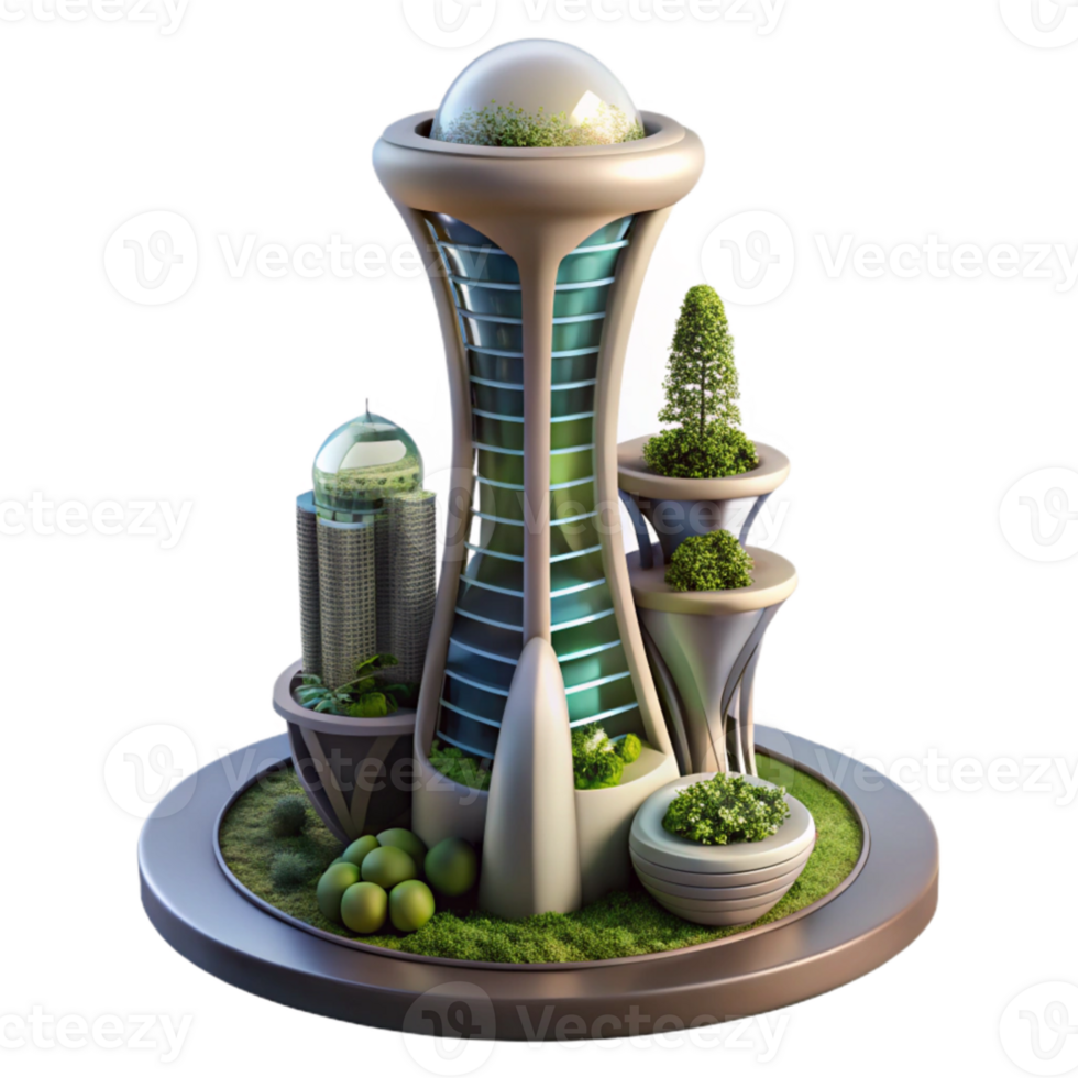 elegant minimalist Bio-architecture tower, living walls, organic forms, sustainable design, futuristic city detailed png