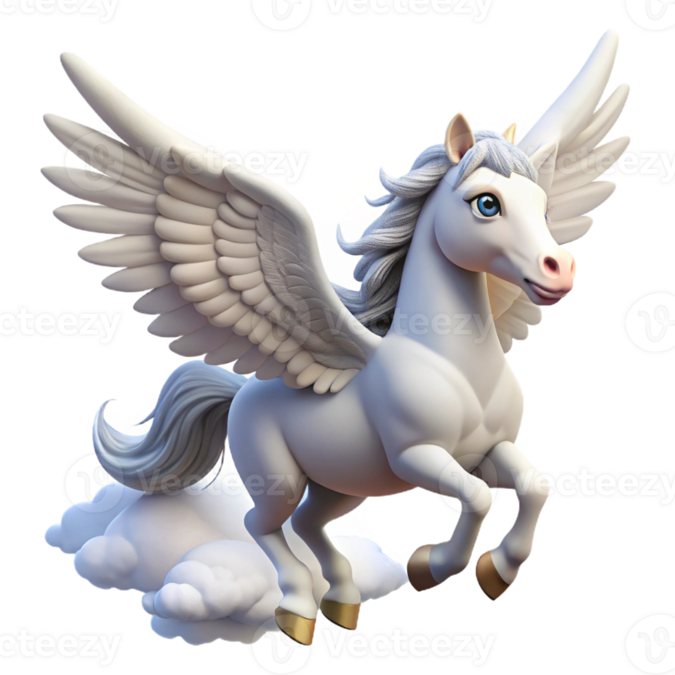 impressive minimalist A majestic pegasus, with wings of pure white feathers, soaring through a cloudy sky. Soft, heavenly lighting. Fantasy art style professional png