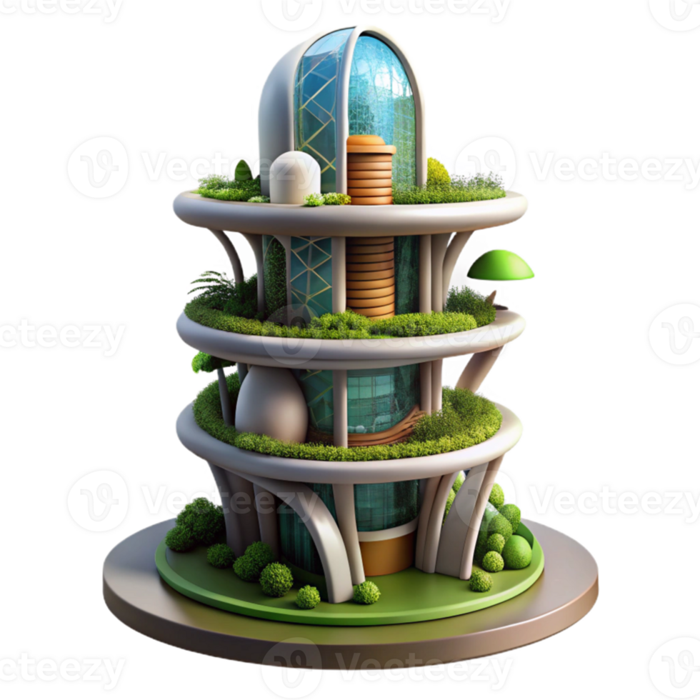 wonderful abstract Bio-architecture tower, living walls, organic forms, sustainable design, futuristic city authentic png
