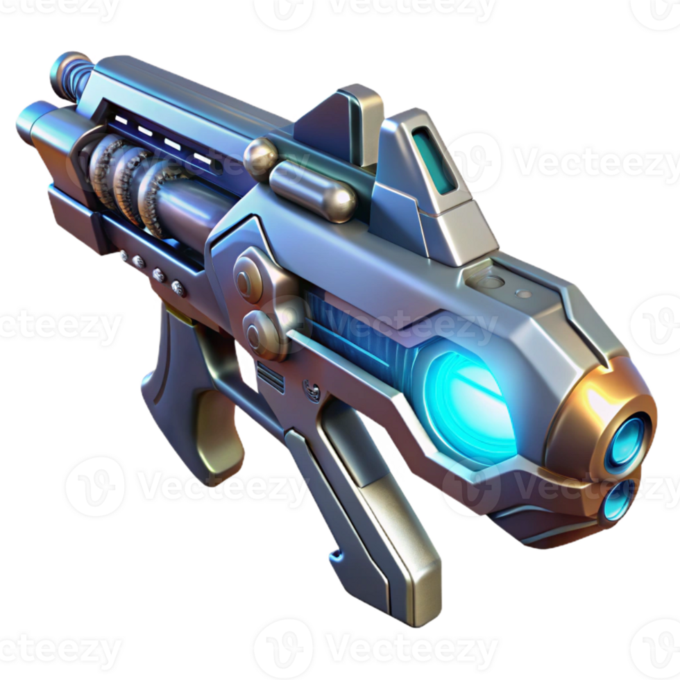 extraordinary classic A futuristic weapon, sleek and metallic, glowing energy core, intricate engravings, high-tech design style high resolution png