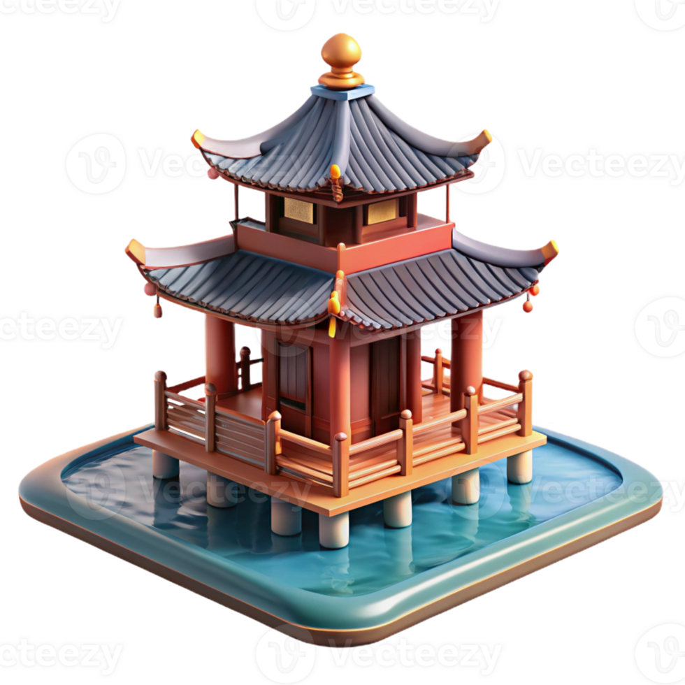 beautiful traditional A floating pagoda in a serene lake, traditional Asian architecture, tranquil atmosphere original png