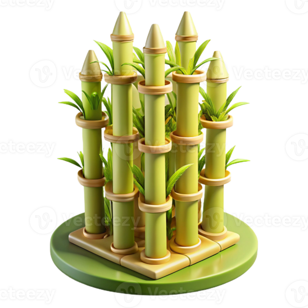 serene creative Bamboo skyscraper, sustainable design, interwoven bamboo stalks, filtered sunlight through the structure, Asian architectural style high quality png