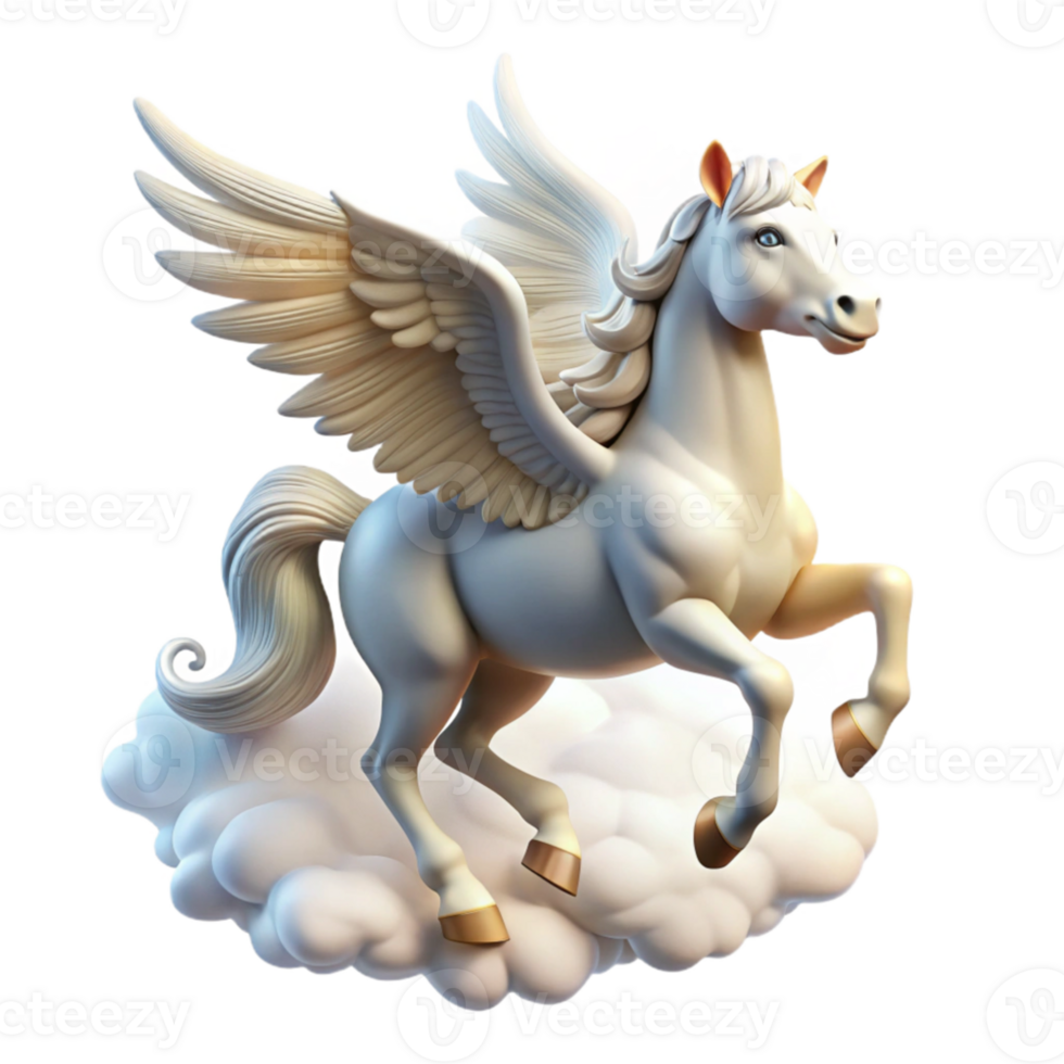 elegant abstract A winged Pegasus soaring through the clouds, its white coat shimmering in the sunlight, in a majestic, fantasy art style premium png