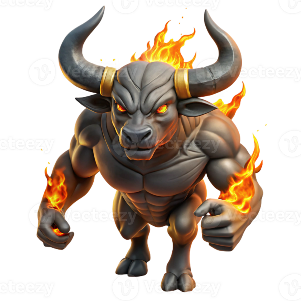 stunning rustic A powerful Minotaur, with intricate labyrinthine patterns carved into its horns, raging in a fiery forge, dramatic chiaroscuro lighting, baroque painting style professional png