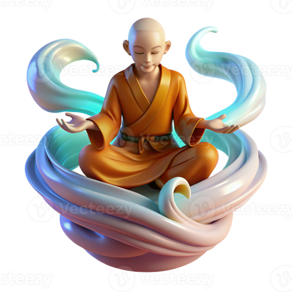 wonderful minimalist A solitary, meditating monk levitating above the ground, surrounded by swirling, ethereal energy. Soft, spiritual lighting. Digital painting style premium png