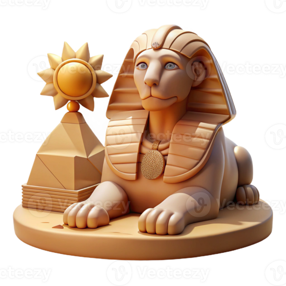 wonderful traditional A stoic sphinx, with the body of a lion and the head of a pharaoh, gazing into the distance, ancient Egyptian art style, harsh desert sunlight original png