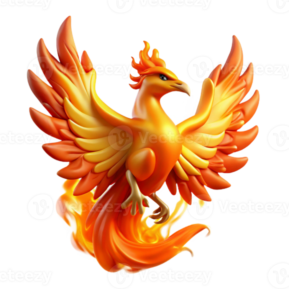 wonderful traditional A majestic phoenix rising from its ashes, engulfed in flames, in a vibrant, Art Nouveau style authentic png