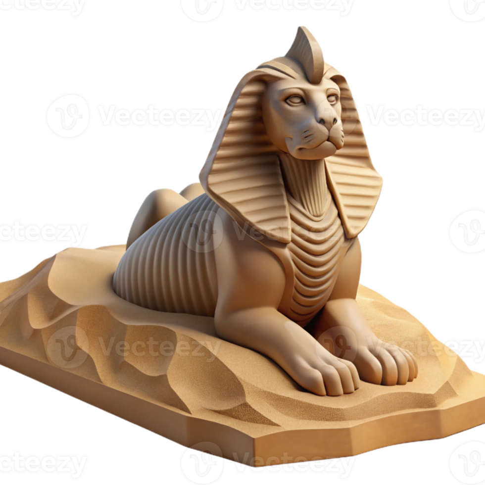 impressive vintage A stoic sphinx, perched on a desert dune, enigmatic riddle etched in the sand below. Harsh desert sunlight, realistic textures professional png