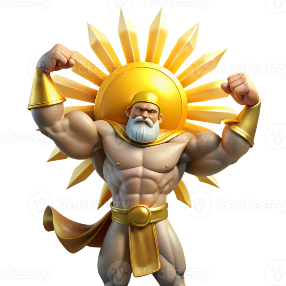 vibrant modern A powerful titan holding up the sky, muscles straining under the immense weight, lit by the golden rays of the sun, in a classical Greek style authentic png