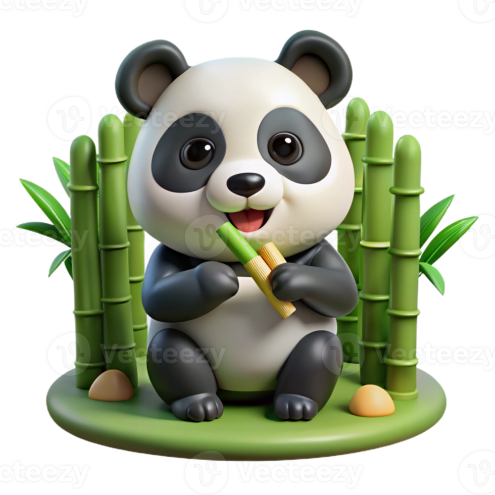 magnificent vintage A playful panda eating bamboo, bamboo forest setting, soft diffused light, cartoon style exclusive png