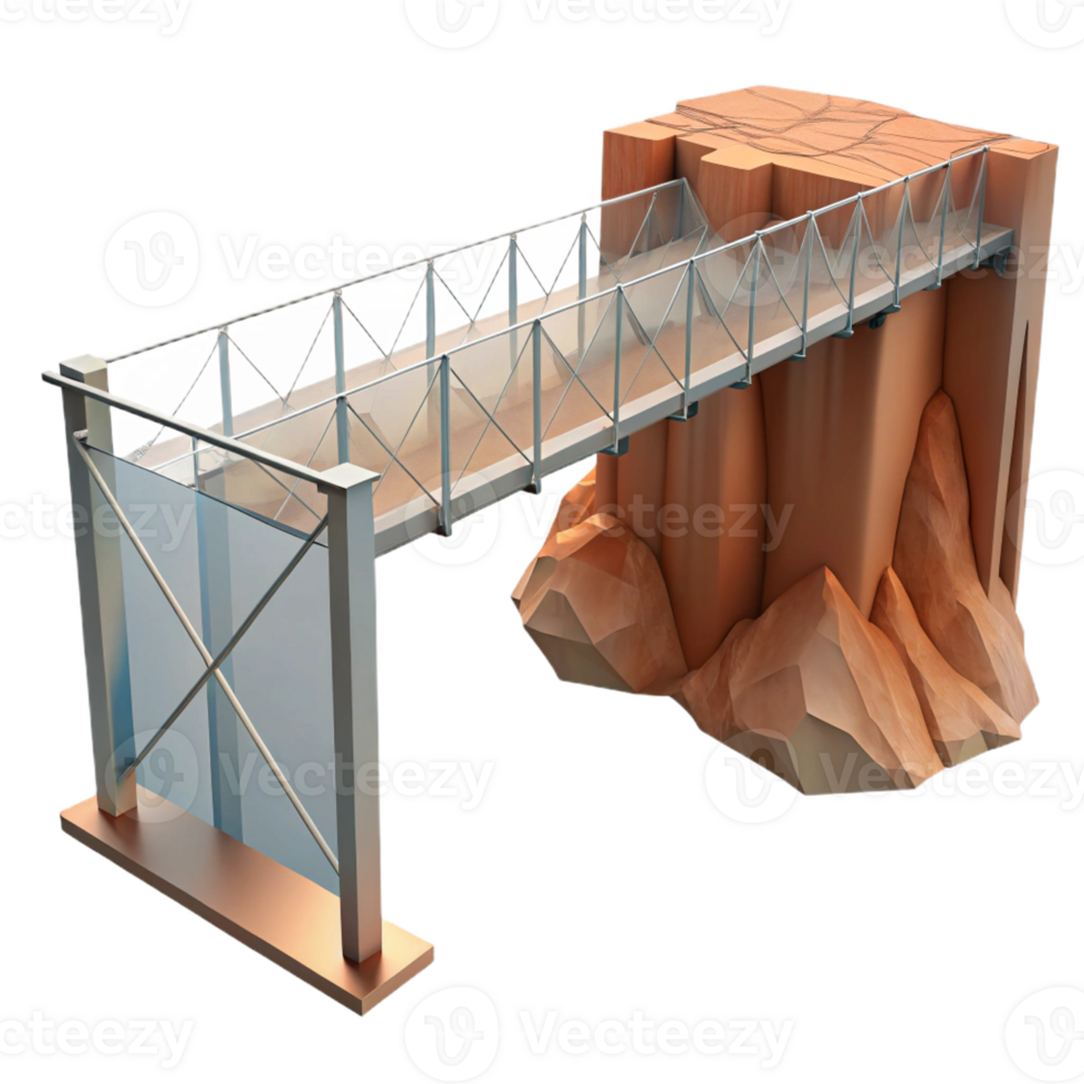 magnificent traditional A glass and steel bridge spanning a canyon, minimalist design, breathtaking views authentic png