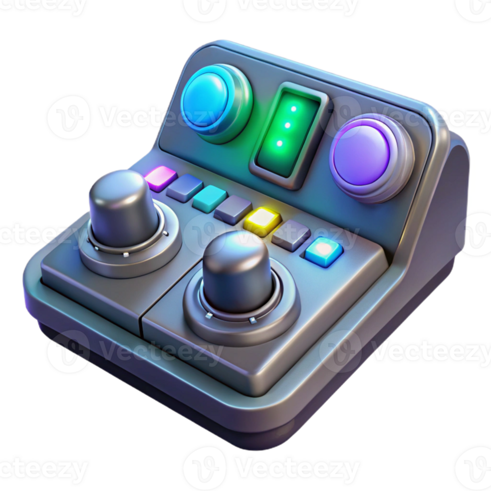 stunning artistic A futuristic control panel with glowing buttons and dials, dark background, sci-fi style 4K png