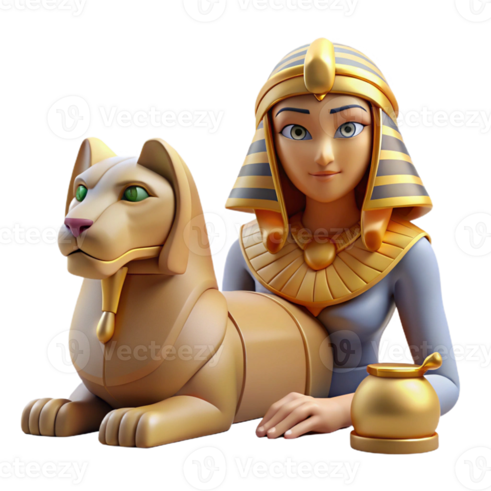 wonderful minimalist A wise Sphinx with the body of a lion and the head of a woman, posing a riddle in the desert, lit by the harsh midday sun, in a symbolic, ancient Egyptian style genuine png