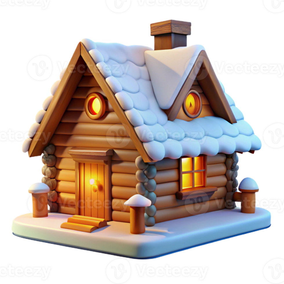 magnificent artistic Log cabin, rustic design, snow-covered landscape, warm interior lighting, cozy atmosphere professional png