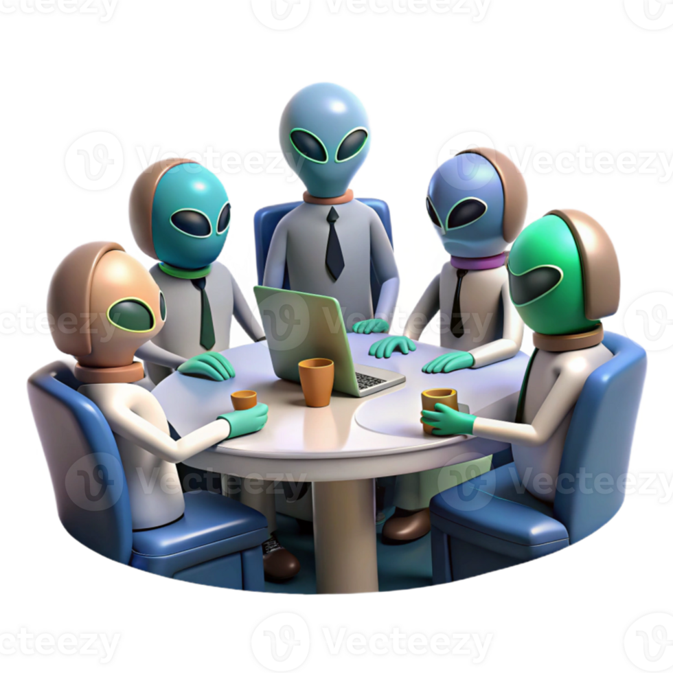 magnificent abstract A group of alien diplomats, with diverse and exotic features, meet in a futuristic conference room. Sci-fi political thriller, realistic rendering premium png