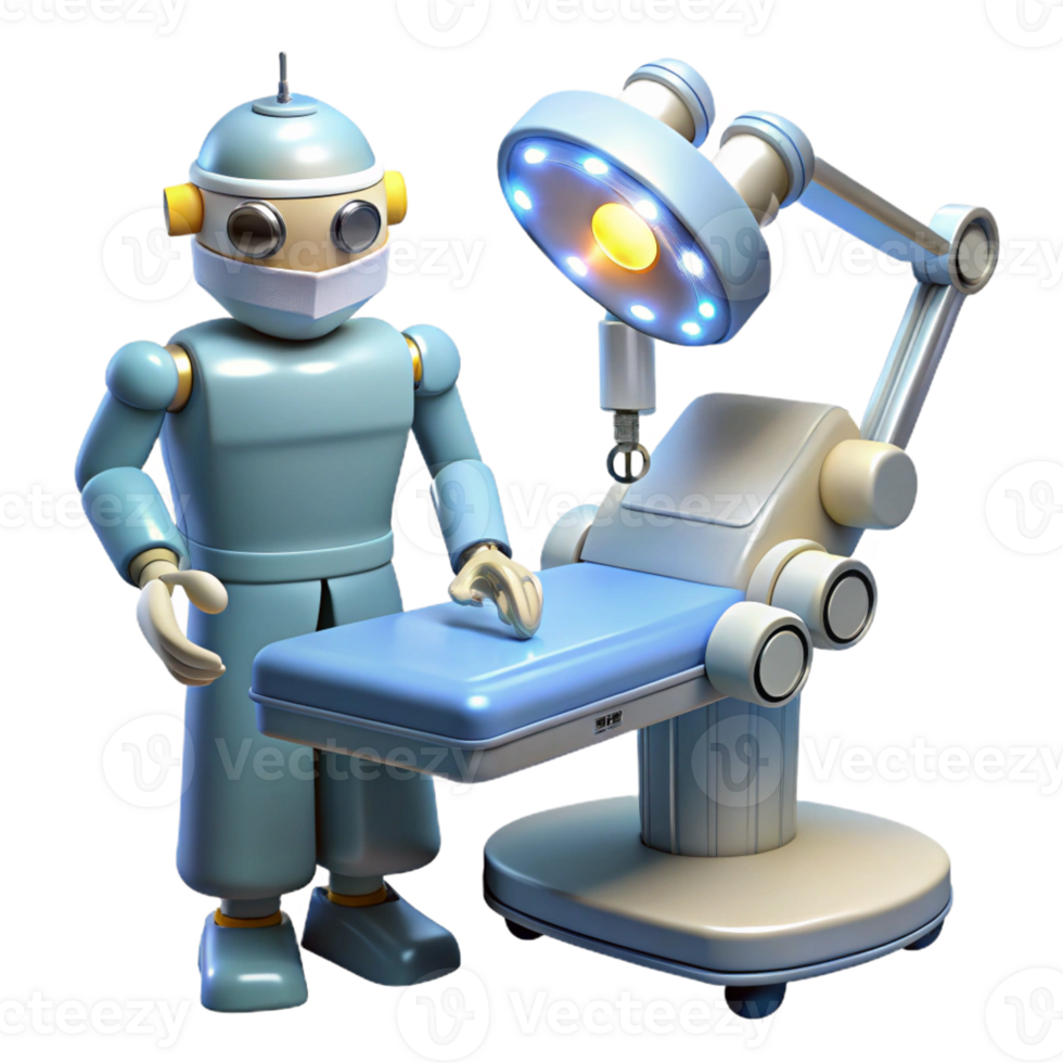 dramatic abstract A robot surgeon performing a delicate operation, lit by surgical lights in a medical illustration style high resolution png