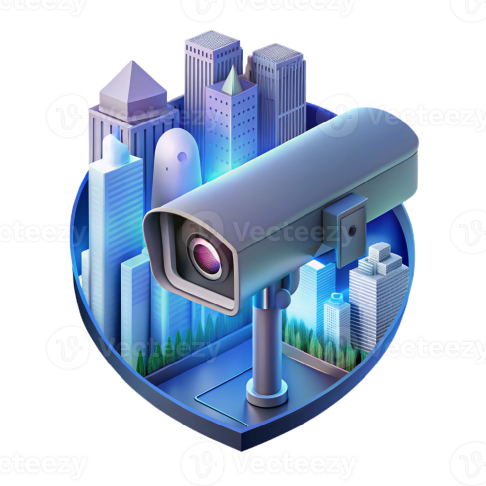 extraordinary artistic A futuristic security camera scanning a cityscape, surveillance technology theme, night time lighting genuine png