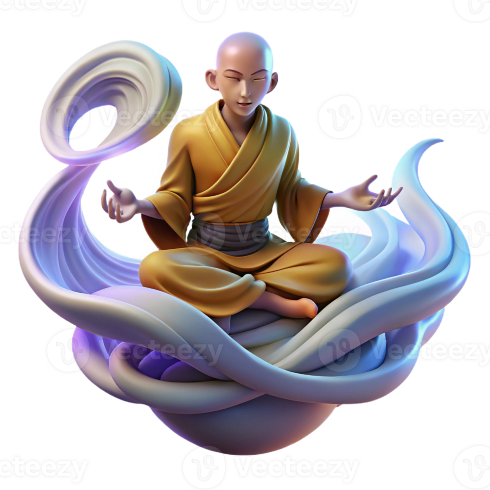 impressive rustic A solitary, meditating monk levitating above the ground, surrounded by swirling, ethereal energy. Soft, spiritual lighting. Digital painting style detailed png