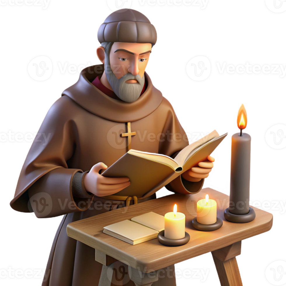elegant rustic A medieval monk illuminating a manuscript in a scriptorium, warm candlelight, detailed miniature painting style professional png