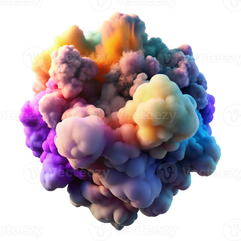 stunning classic A cloud of colorful smoke and dust particles, swirling and interacting in a dynamic composition, illuminated by volumetric lighting. Atmospheric style premium png
