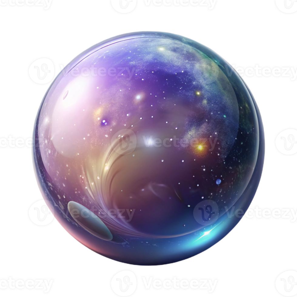 vibrant abstract A giant, iridescent soap bubble filled with swirling galaxies and nebulae, lit by a soft, cosmic glow, Space Art style professional png