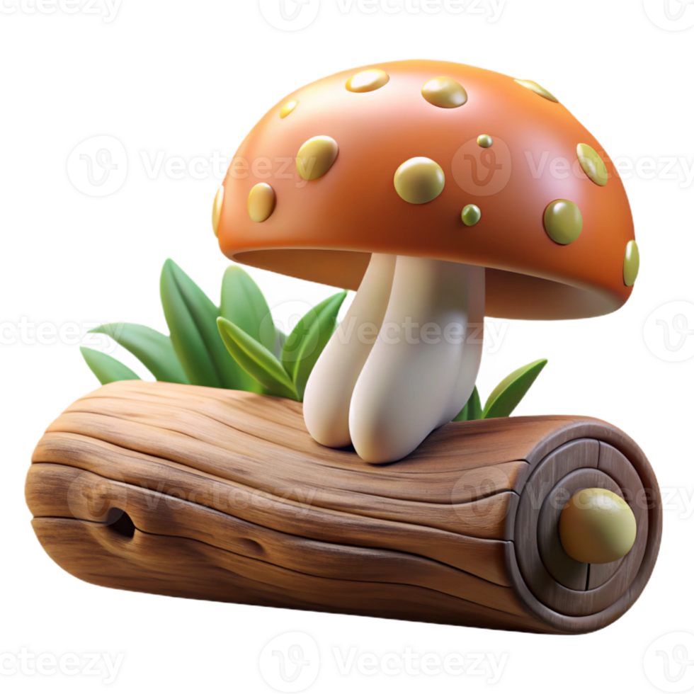 impressive modern A mushroom growing on a fallen log, intricate details, soft forest light, macro photography, genuine png