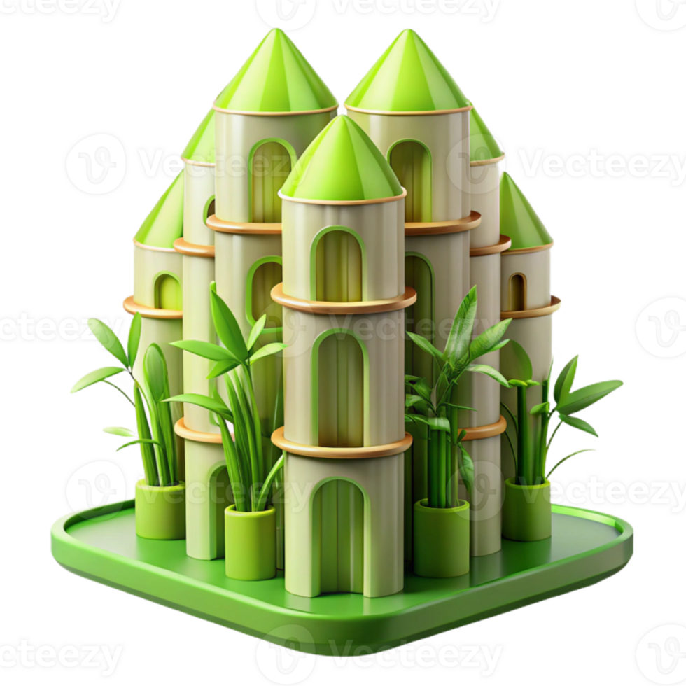 dramatic minimalist Bamboo skyscraper, sustainable architecture, green facade, soft natural lighting, eco-friendly design 4K png