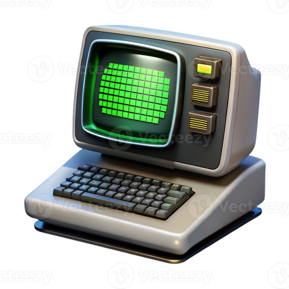serene contemporary A vintage computer terminal displaying cryptic code, flickering green text on a black screen, retrofuturistic style genuine png