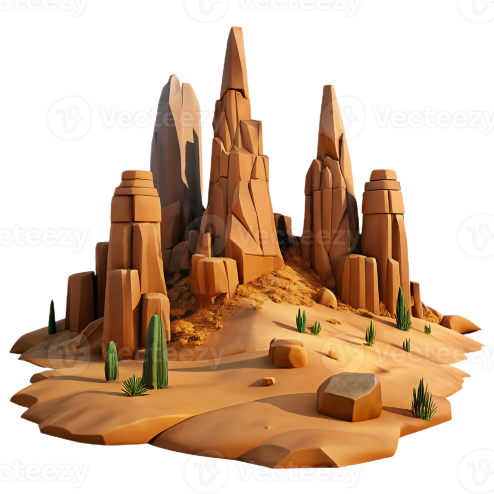 dramatic minimalist A desert landscape with towering rock formations, harsh, midday light, desolate, otherworldly style high resolution png