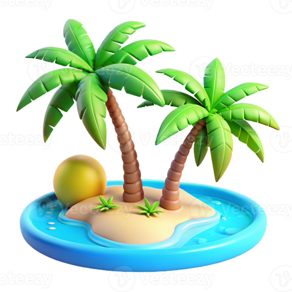 elegant artistic A tropical beach with palm trees and turquoise water, vibrant colors, sunny sky, realistic style, high resolution png