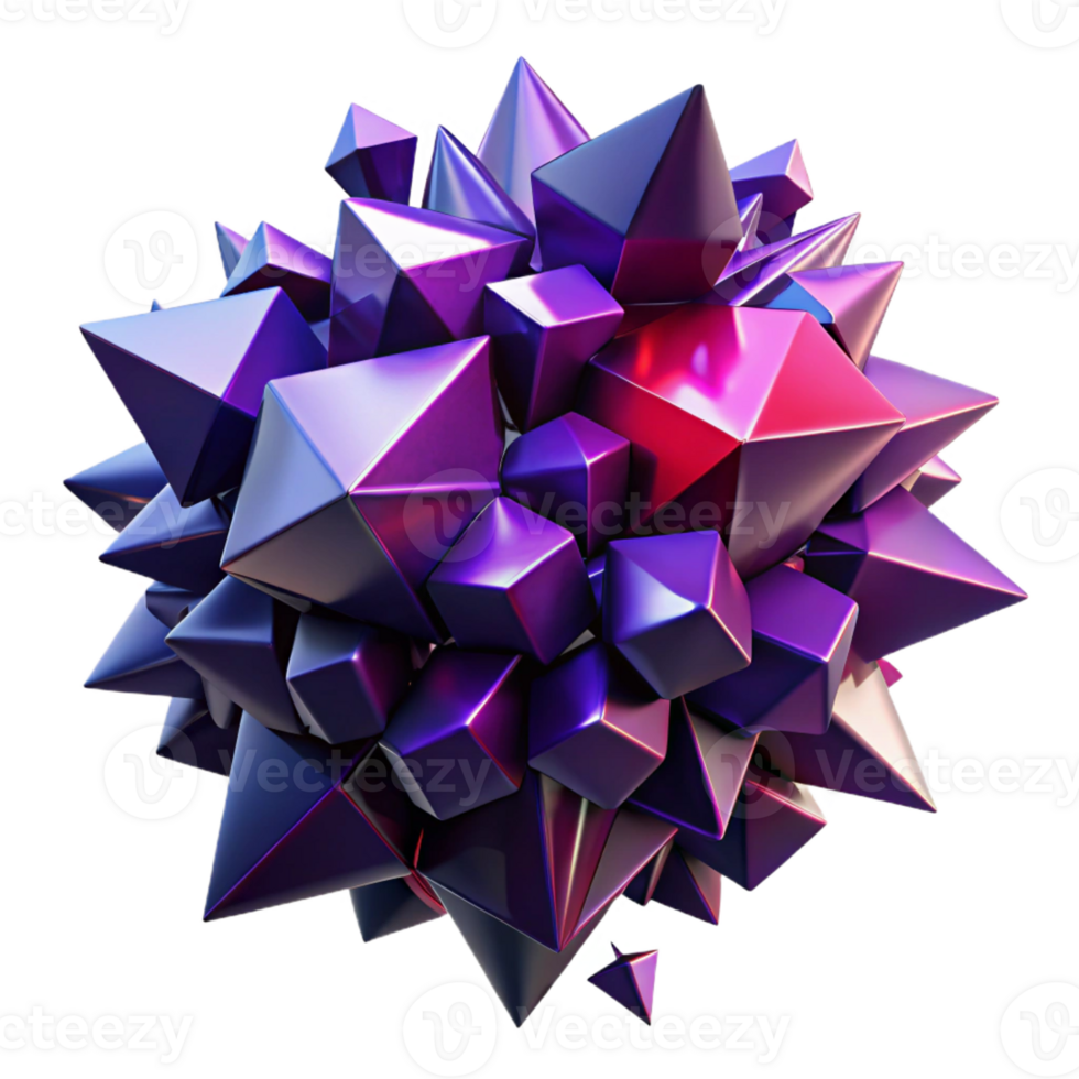 dramatic classic A chaotic explosion of geometric shapes, primarily triangles and squares, in shades of deep purple and crimson, backlit by a cool, blue light. Style Cubist detailed png