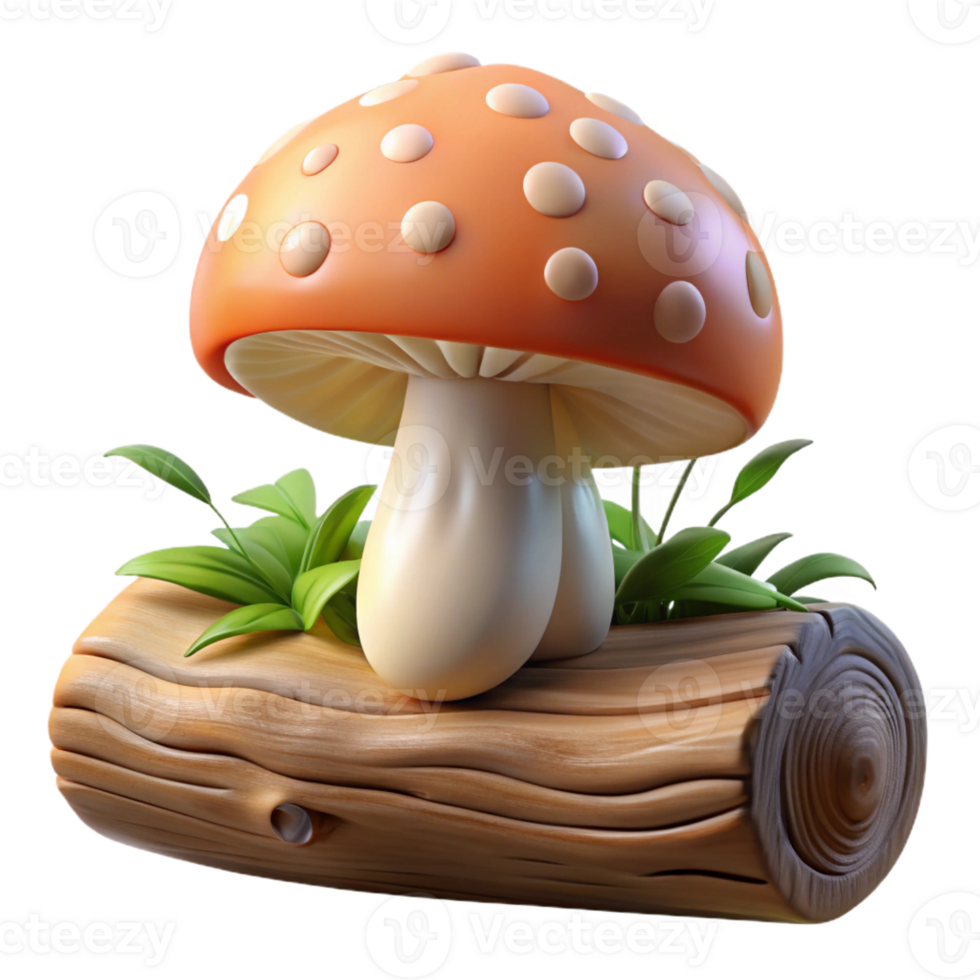 vibrant creative A mushroom growing on a fallen log, intricate details, soft forest light, macro photography, 4K png
